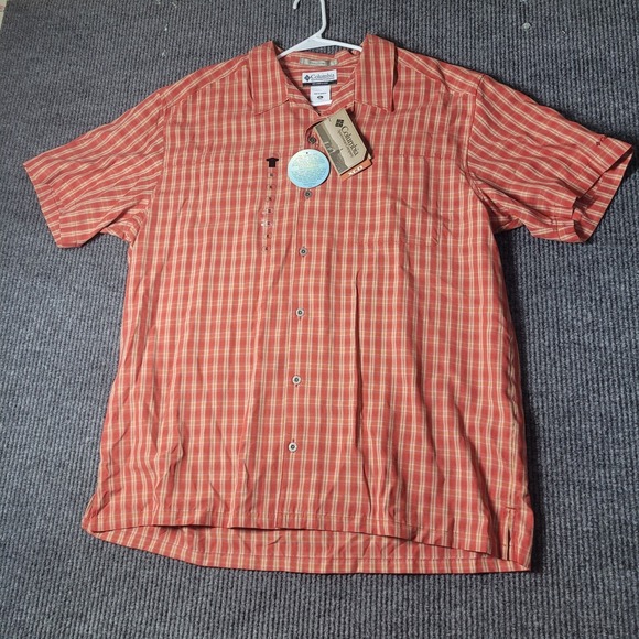 NWT Columbia Sportswear XCO Men's Short Sleeve XL Button Up Orange Striped - Picture 1 of 5